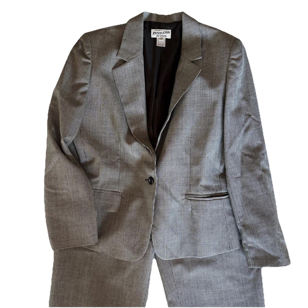 Vintage Pendleton Virgin Wool Suit Jacket 12 Houndstooth Blaze Preppy Profession